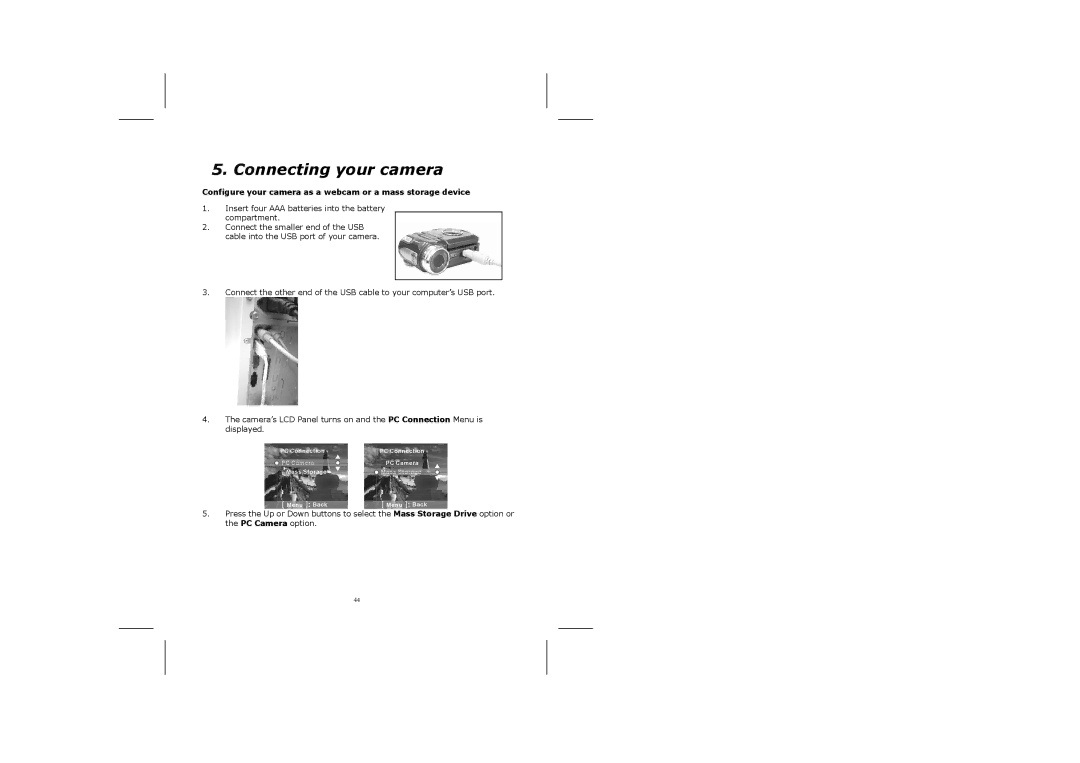 Creative 316 manual Connecting your camera, Configure your camera as a webcam or a mass storage device 