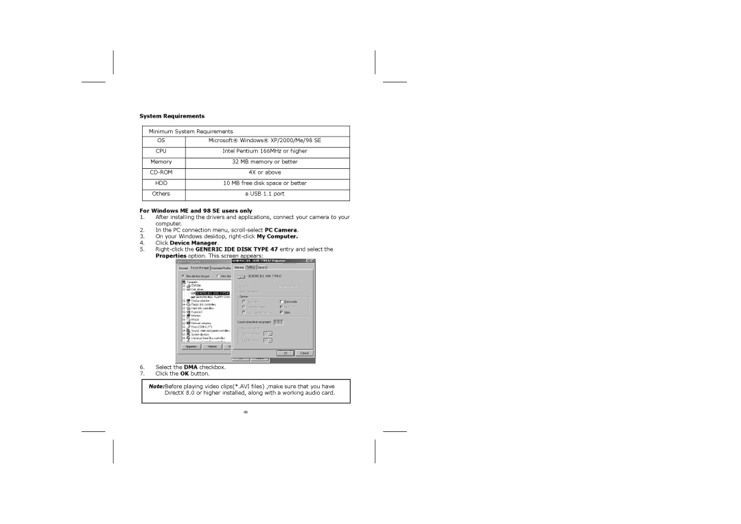 Creative 316 manual System Requirements, For Windows ME and 98 SE users only, Click Device Manager 