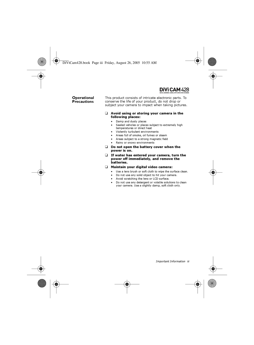 Creative manual DiViCam428.book Page iii Friday, August 26, 2005 1055 AM 