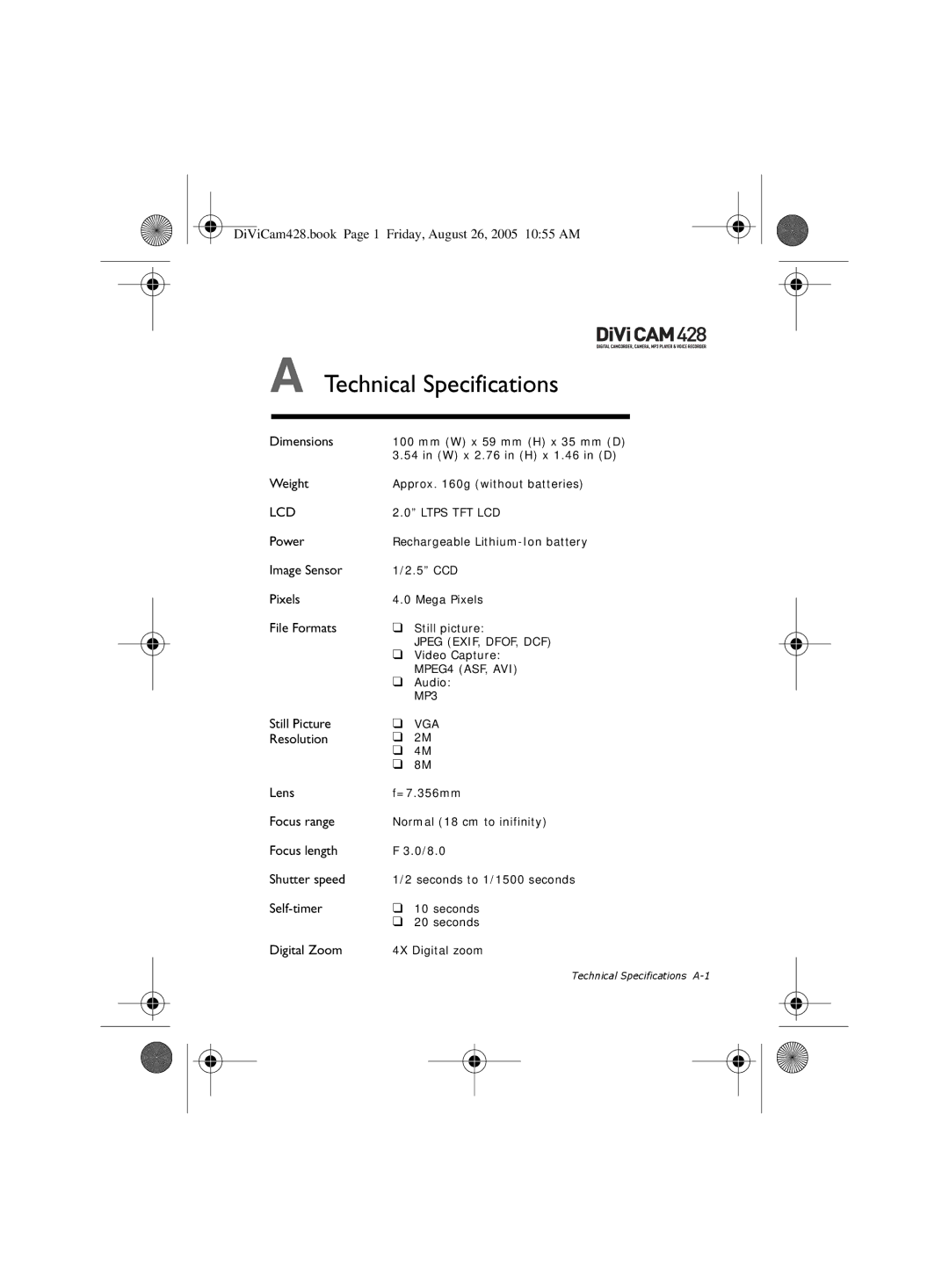 Creative 428 manual Technical Specifications 