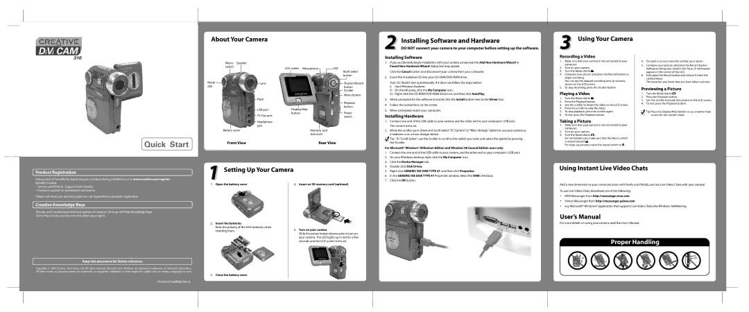 Creative 4X DIGIT quick start About Your Camera Installing Software and Hardware, Using Your Camera, User’s Manual 