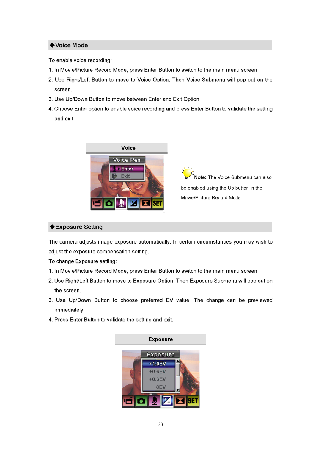 Creative 525D user manual Voice Mode, Exposure Setting 