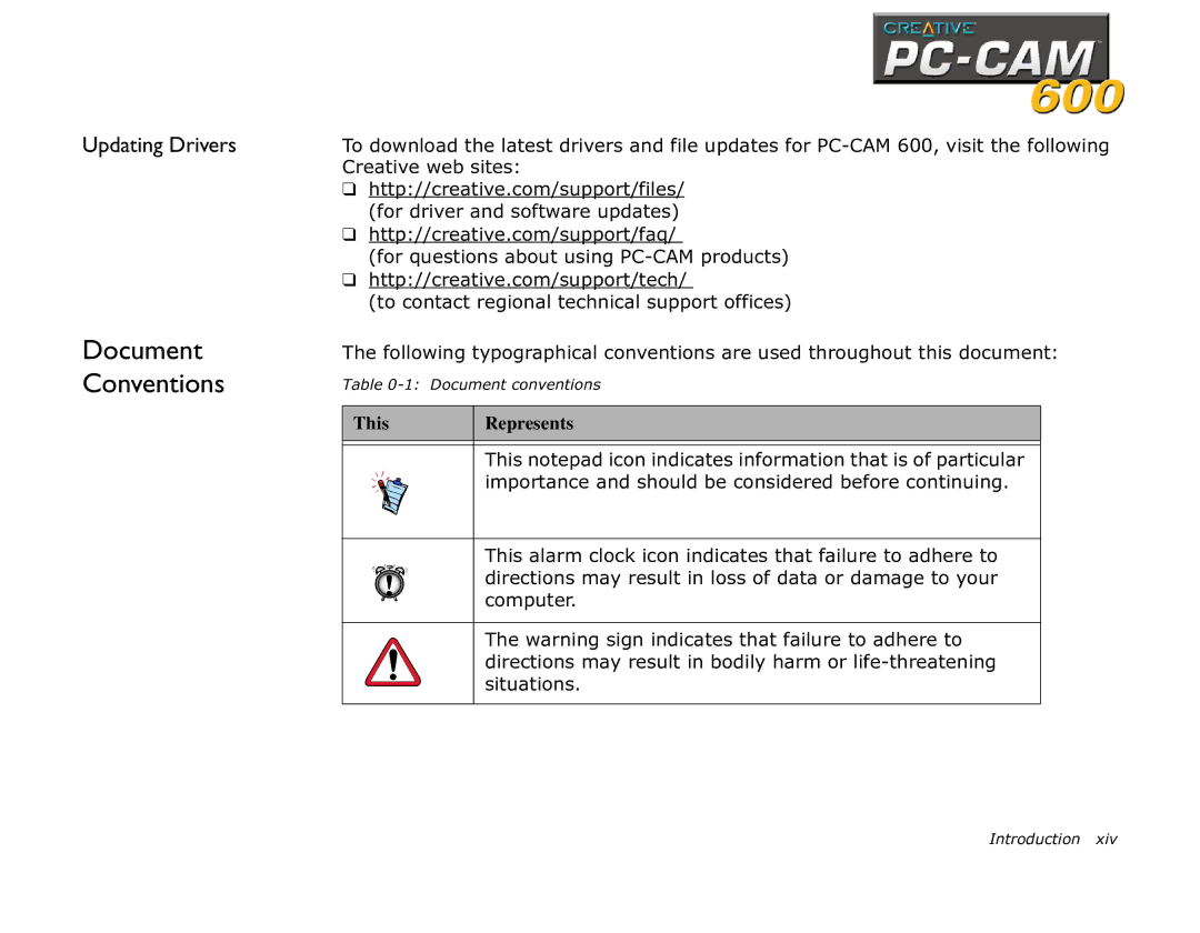 Creative 600 manual Document Conventions 