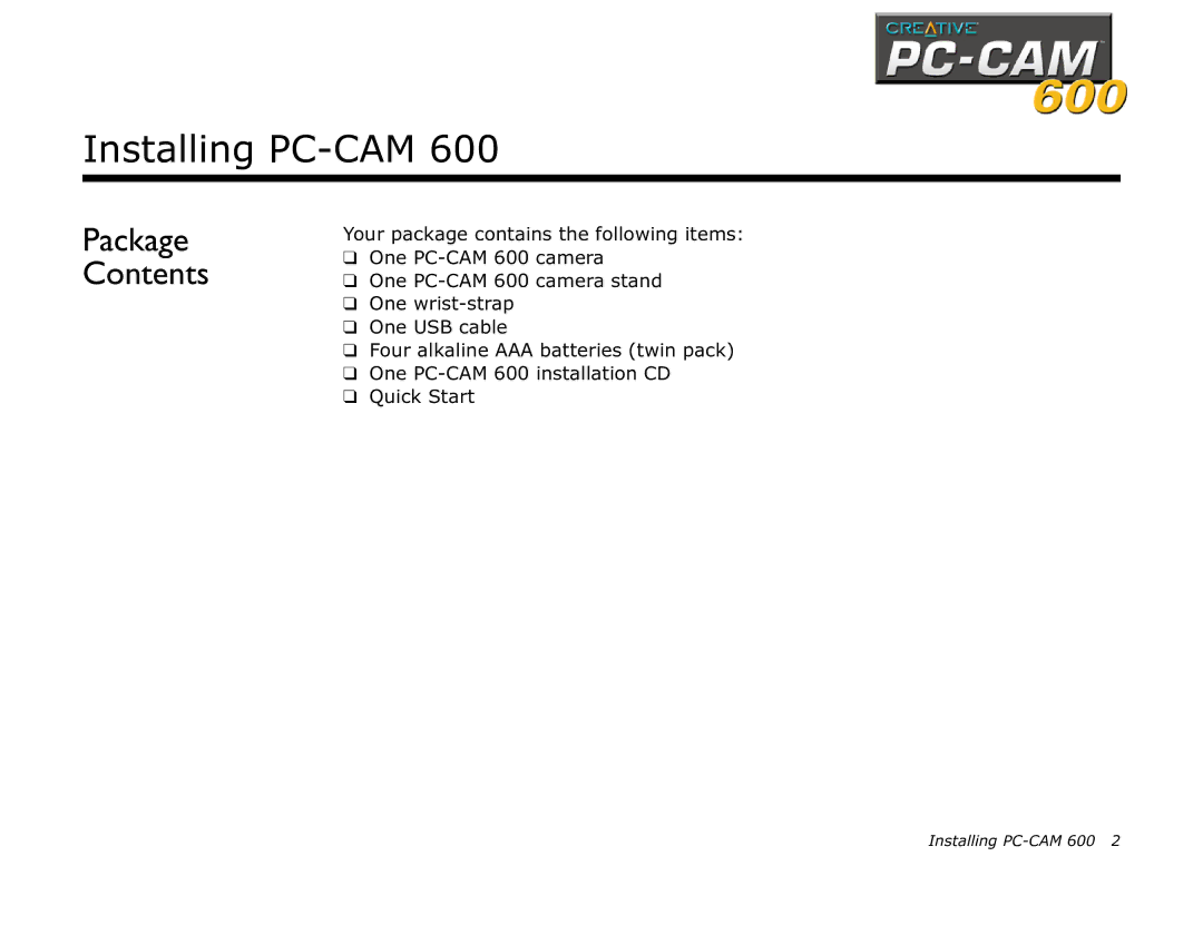 Creative 600 manual Installing PC-CAM 