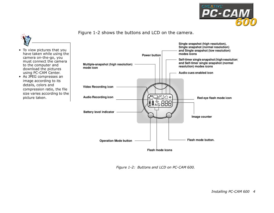 Creative 600 manual 2shows the buttons and LCD on the camera 