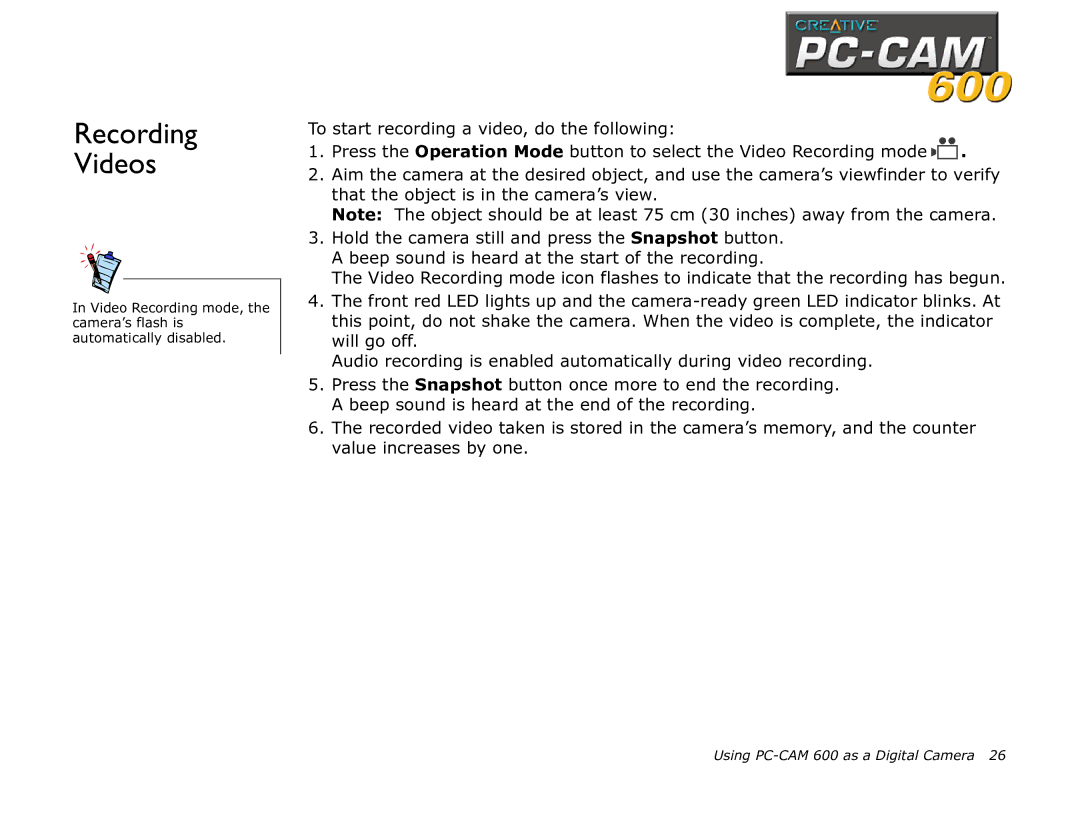 Creative 600 manual Recording Videos 