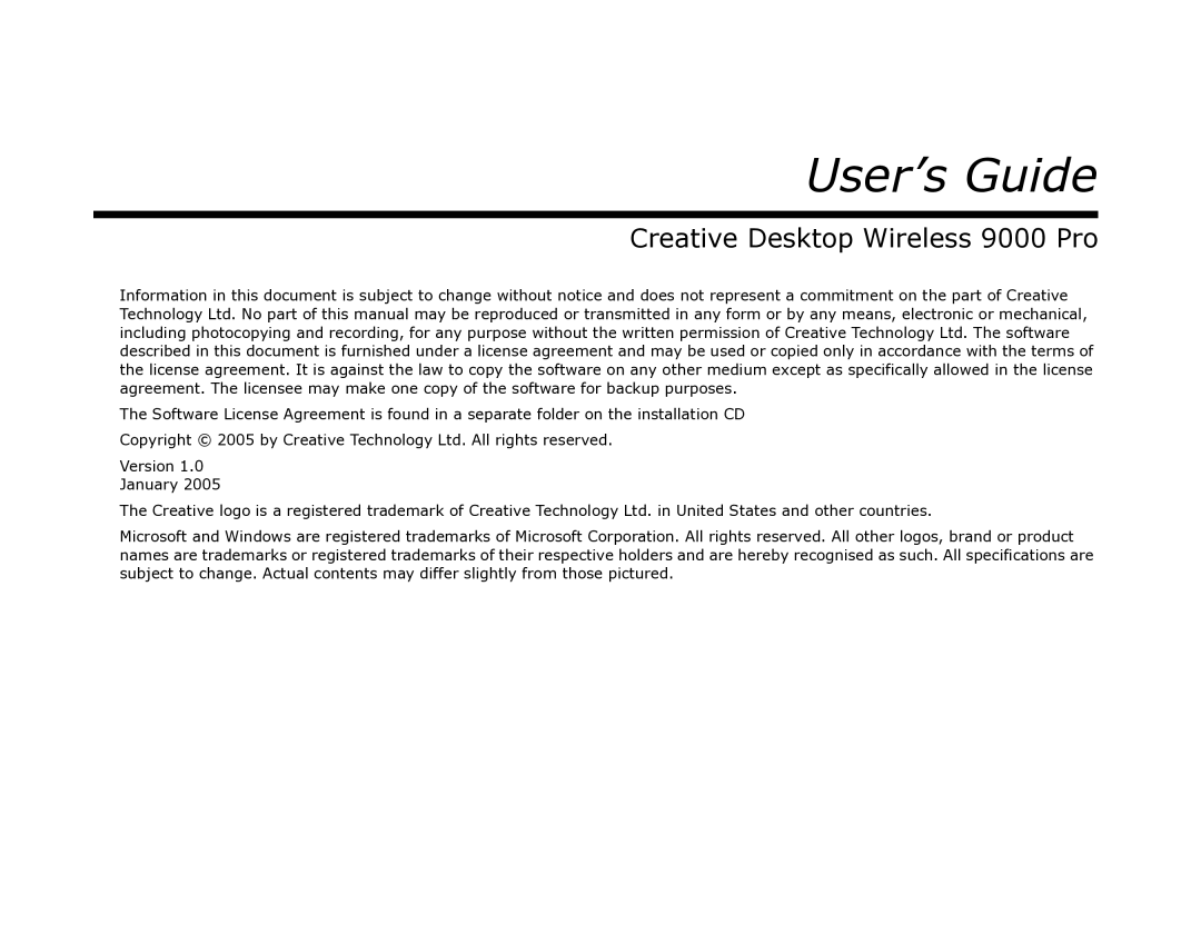 Creative 9000 Pro manual User’s Guide 