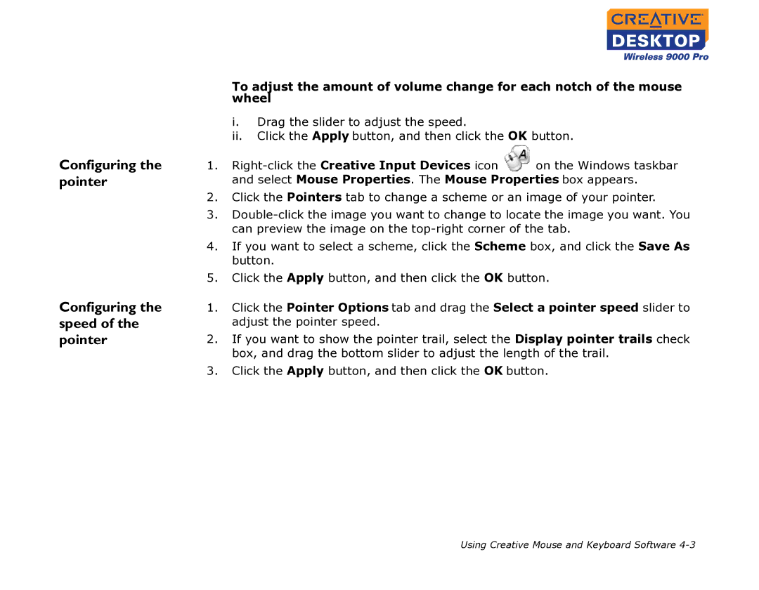 Creative 9000 Pro manual Configuring the pointer Configuring the speed of the pointer 