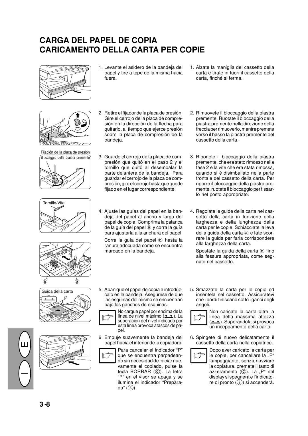 Creative AL-1452, AL-1551, AL-1043, AL-1252 manual Carga DEL Papel DE Copia Caricamento Della Carta PER Copie 