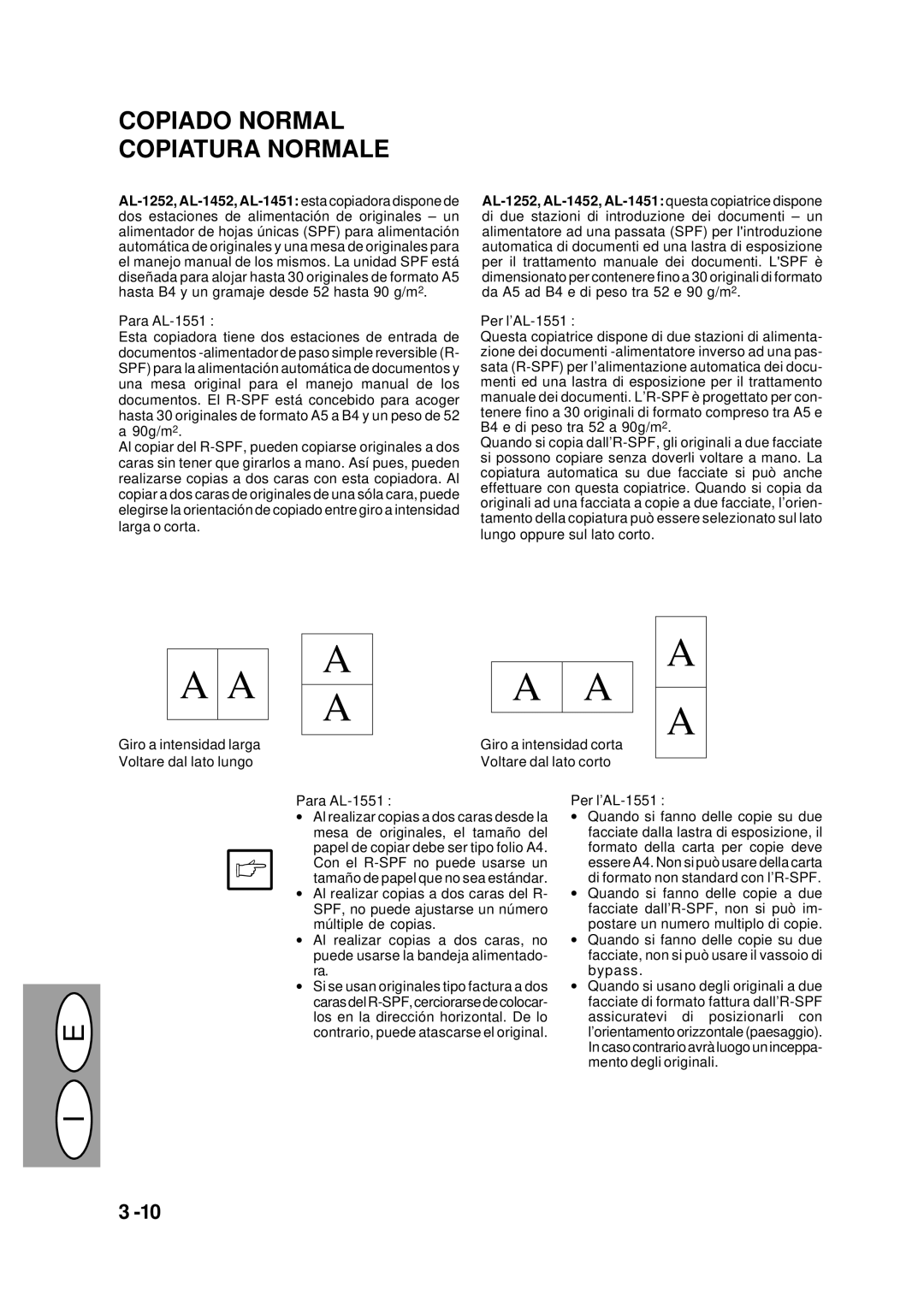 Creative AL-1043, AL-1452, AL-1252 manual Copiado Normal Copiatura Normale, Per l’AL-1551 