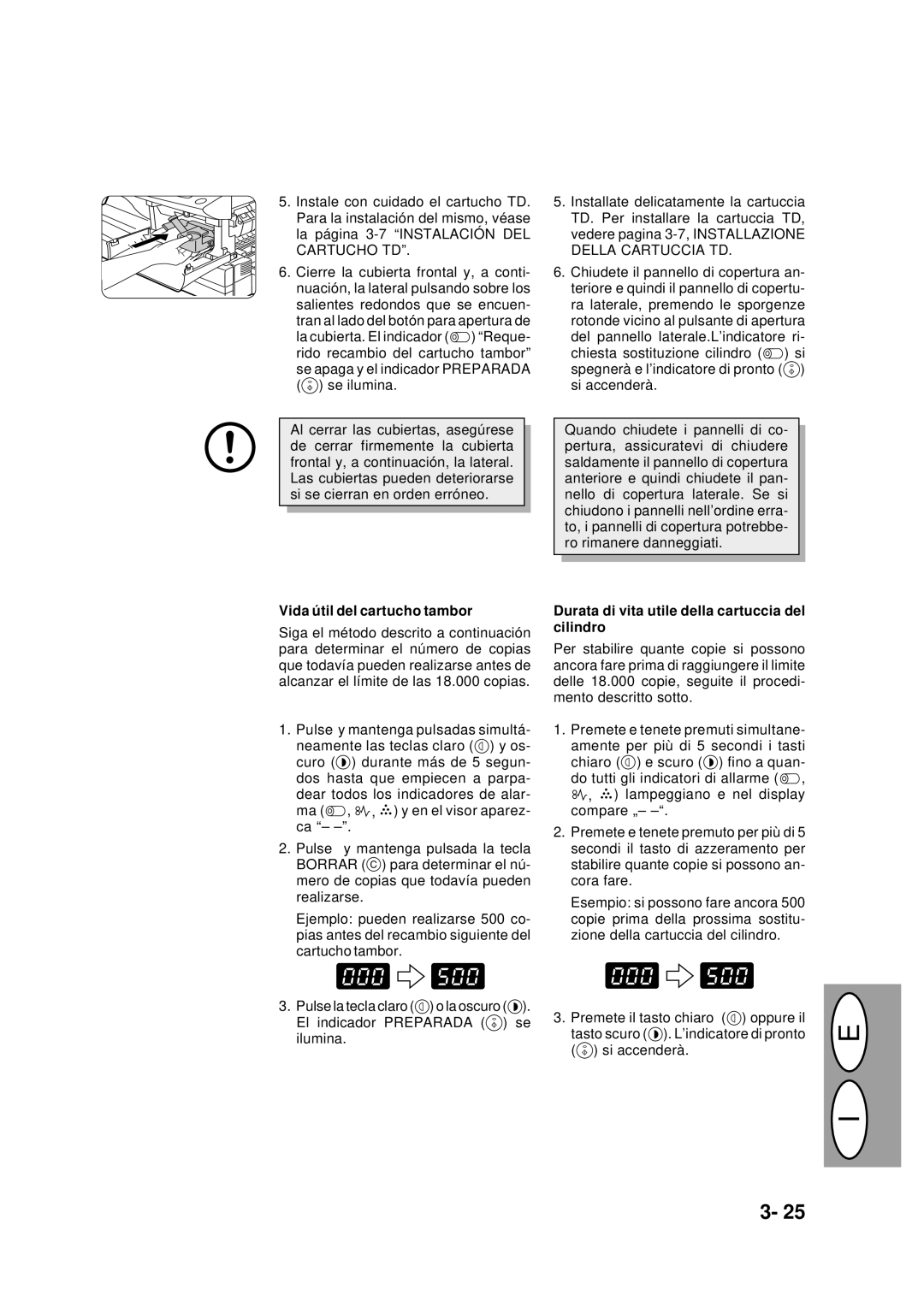 Creative AL-1252, AL-1551, AL-1043 manual Vida ú til del cartucho tambor, Durata di vita utile della cartuccia del cilindro 