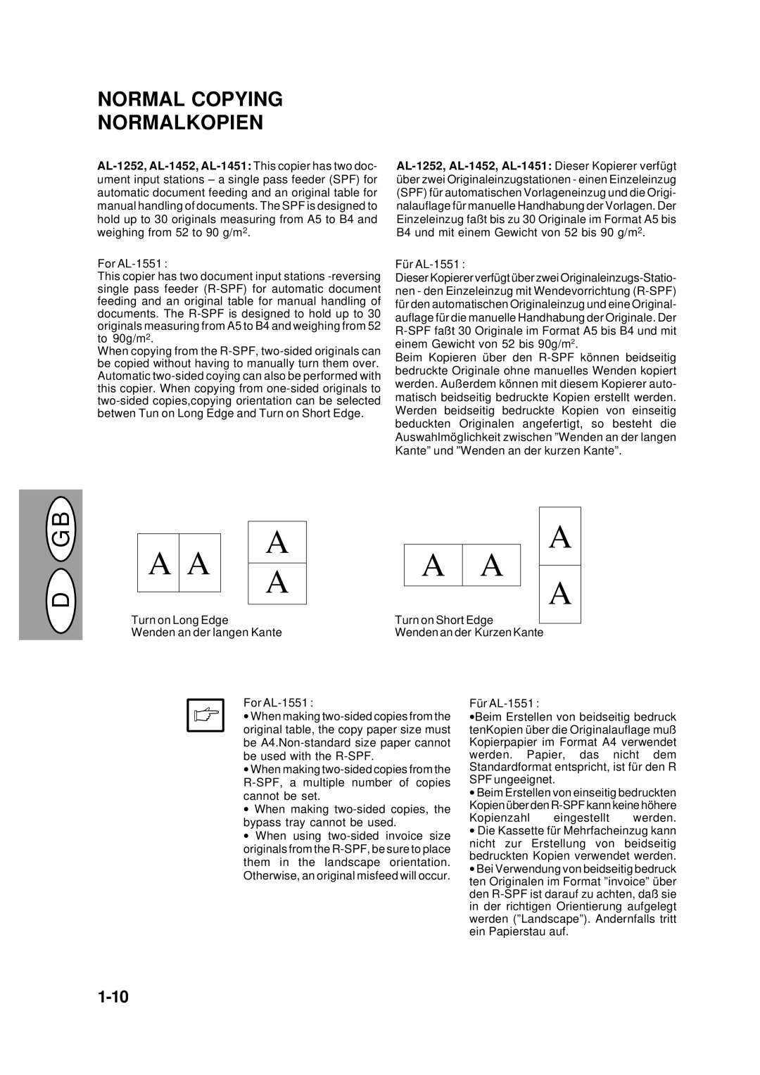 Creative AL-1043, AL-1452, AL-1252 manual Normal Copying Normalkopien, Für AL-1551 