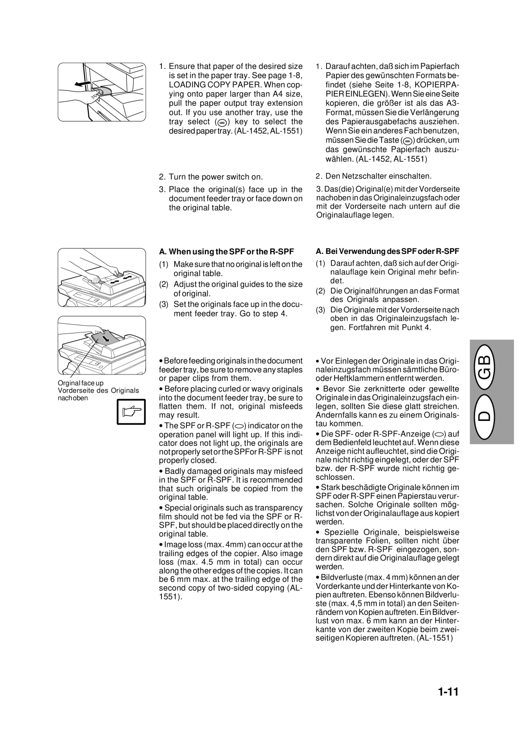 Creative AL-1043, AL-1551 Den Netzschalter einschalten, When using the SPF or the R-SPF, Bei Verwendung des SPF oder R-SPF 