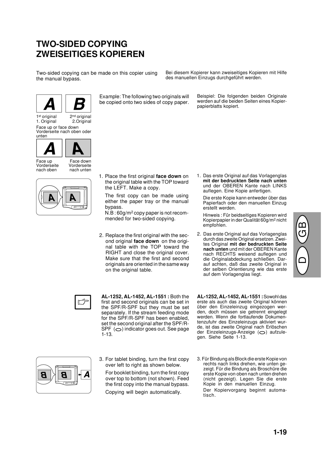 Creative AL-1043, AL-1551, AL-1452, AL-1252 manual TWO-SIDED Copying Zweiseitiges Kopieren 