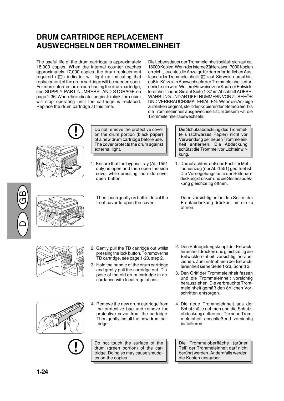 Creative AL-1452, AL-1551, AL-1043, AL-1252 manual Drum Cartridge Replacement Auswechseln DER Trommeleinheit 