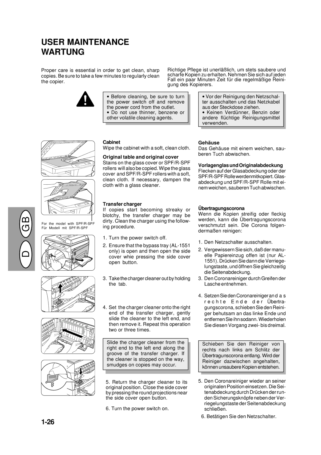 Creative AL-1551, AL-1043, AL-1452, AL-1252 manual User Maintenance Wartung, Cabinet, Gehä use, Bertragungscorona 