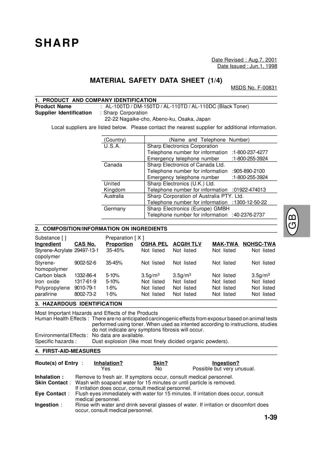 Creative AL-1043, AL-1551, AL-1452, AL-1252 manual A R P, Styrene-Acrylate 