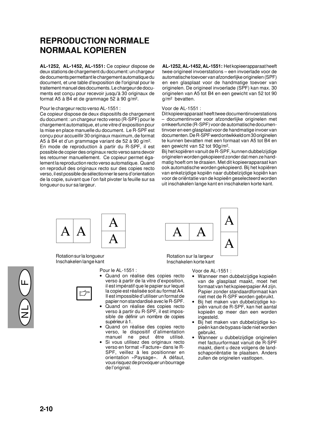 Creative AL-1043 manual Reproduction Normale Normaal Kopieren, AL-1252, AL-1452, AL-1551 Ce copieur dispose de 