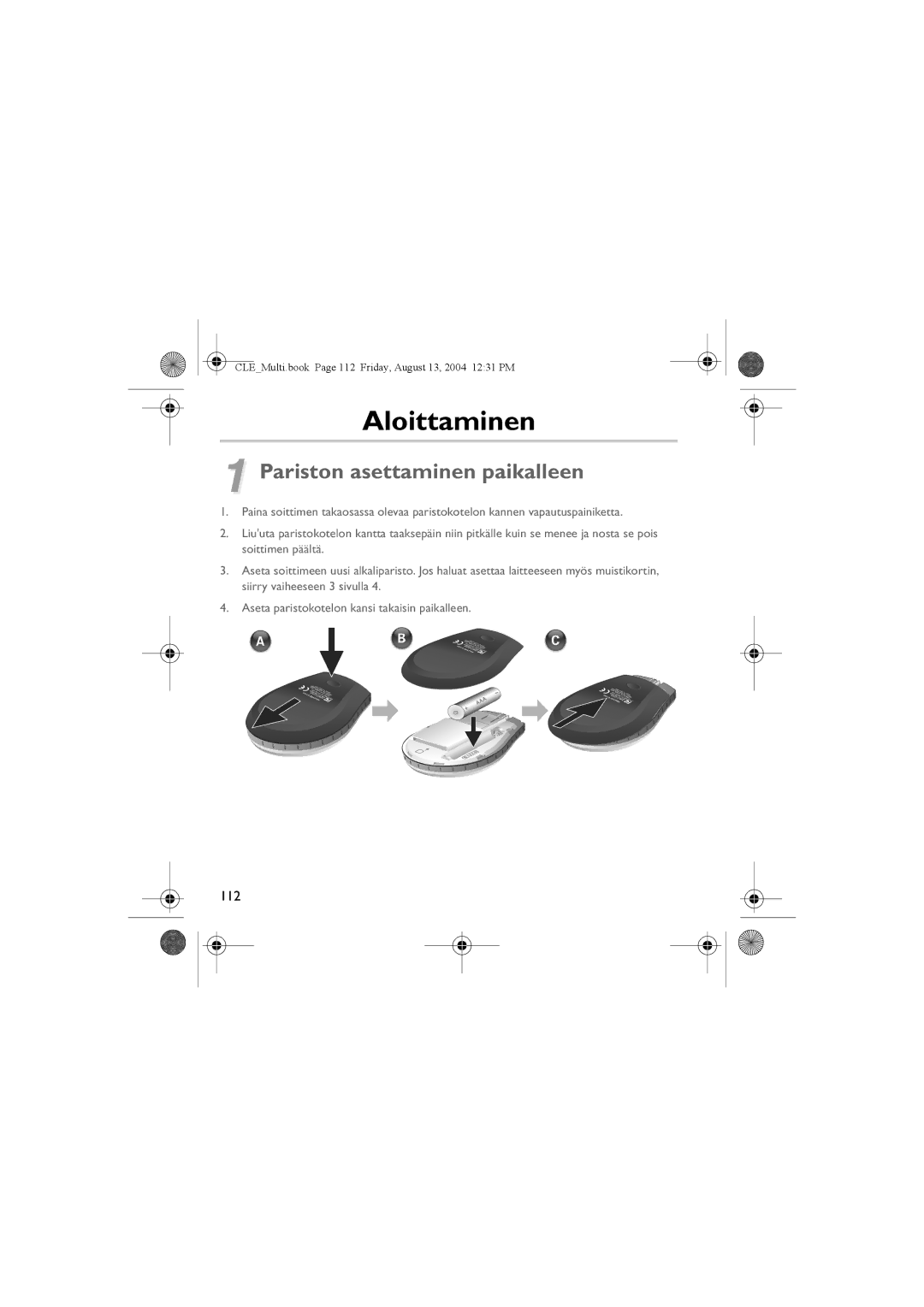 Creative CLE manual Aloittaminen, Pariston asettaminen paikalleen 