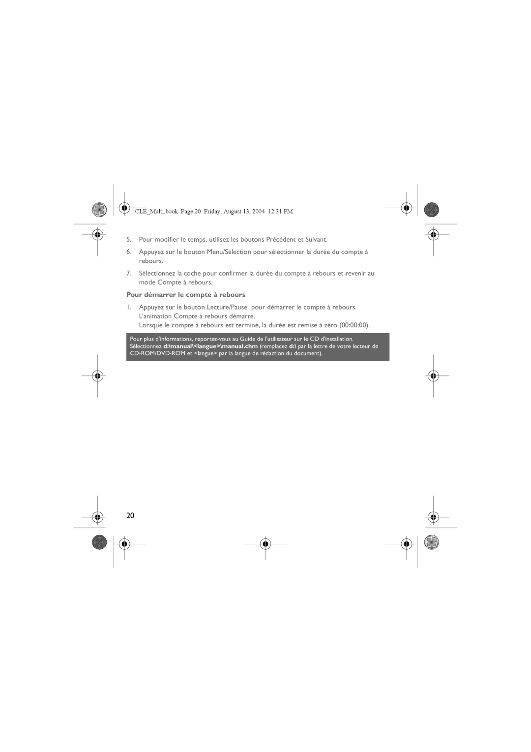 Creative CLE manual Pour démarrer le compte à rebours 