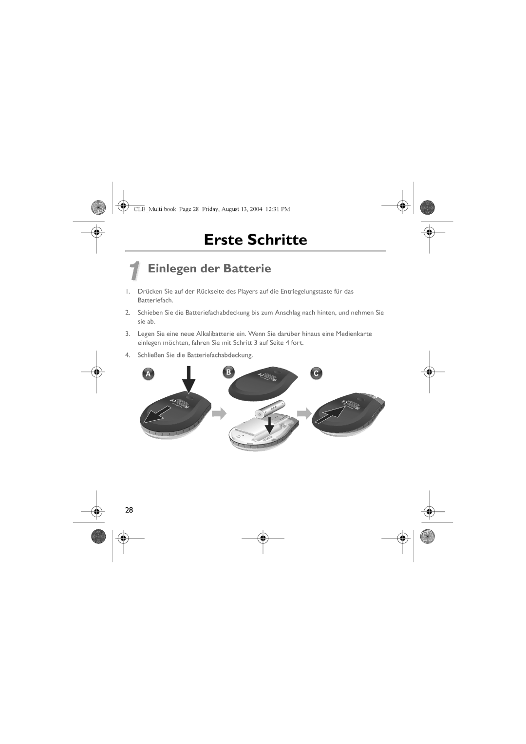 Creative CLE manual Erste Schritte, Einlegen der Batterie 