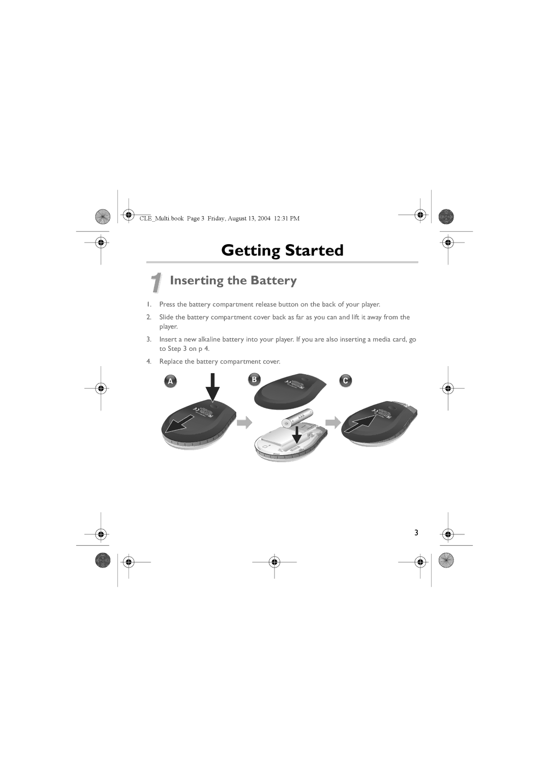 Creative CLE manual Getting Started, Inserting the Battery 