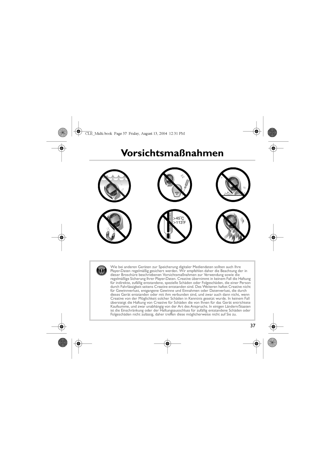 Creative CLE manual Vorsichtsmaßnahmen 