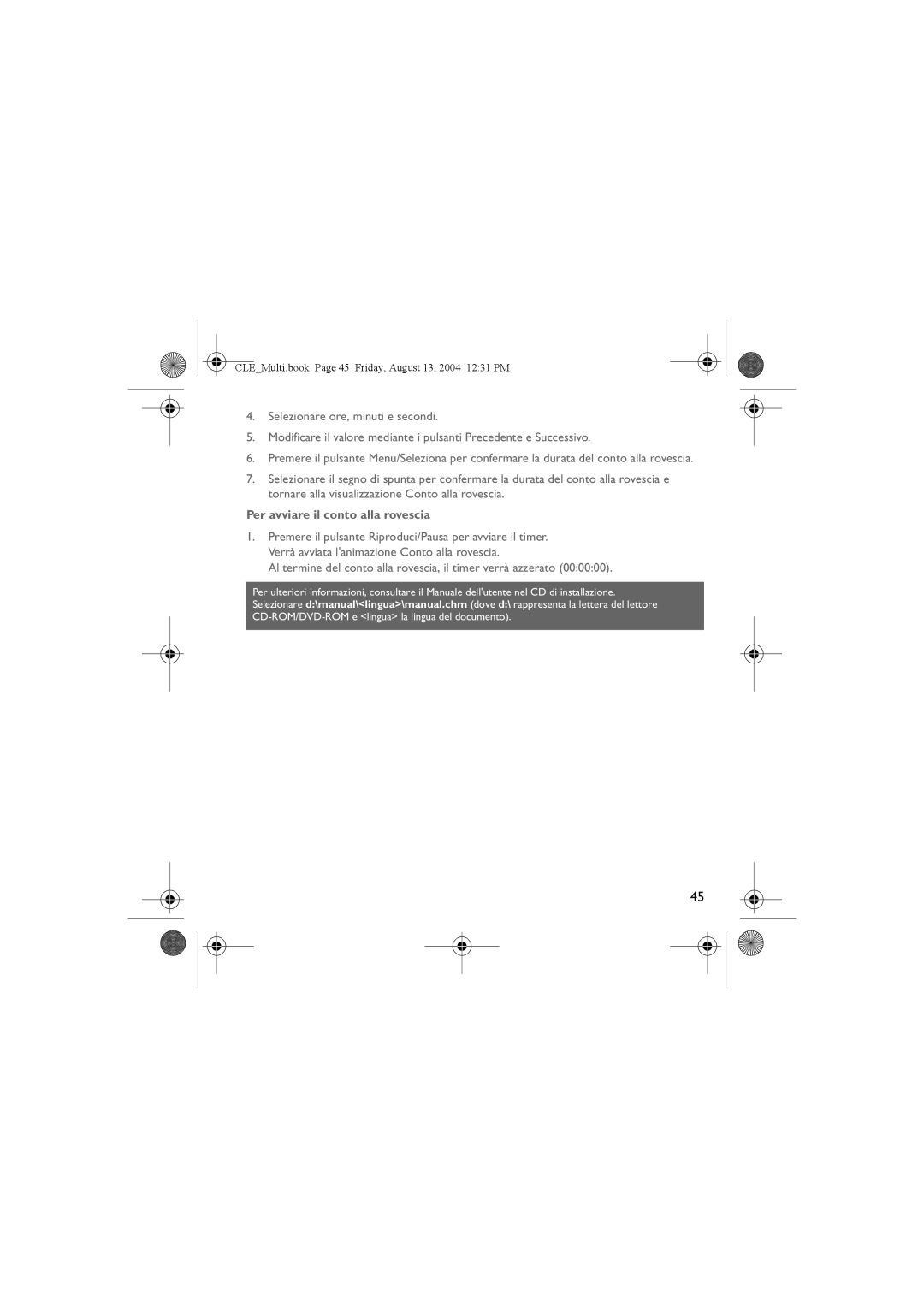 Creative CLE manual Per avviare il conto alla rovescia, Al termine del conto alla rovescia, il timer verrà azzerato 