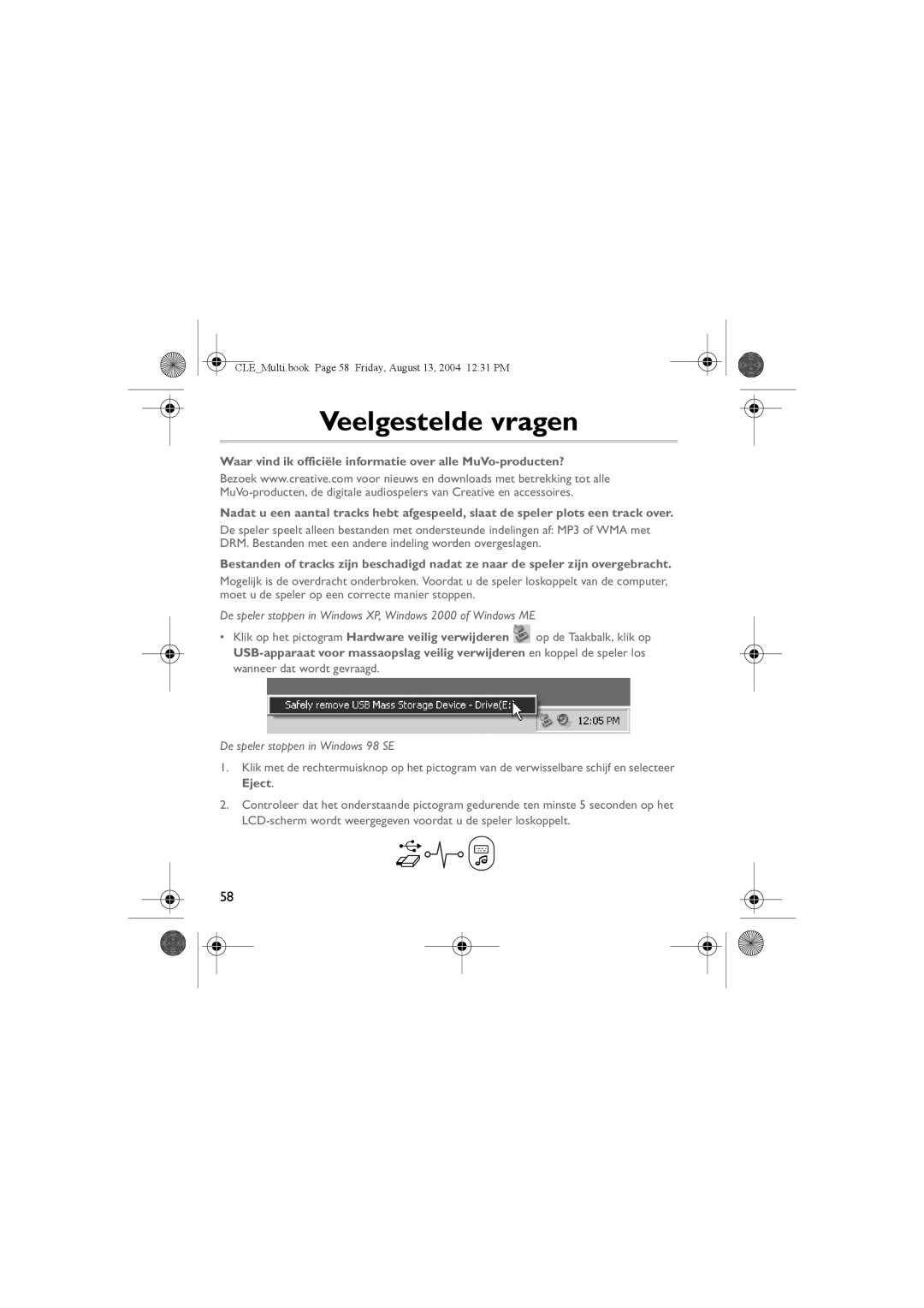 Creative CLE manual Veelgestelde vragen, De speler stoppen in Windows XP, Windows 2000 of Windows ME 