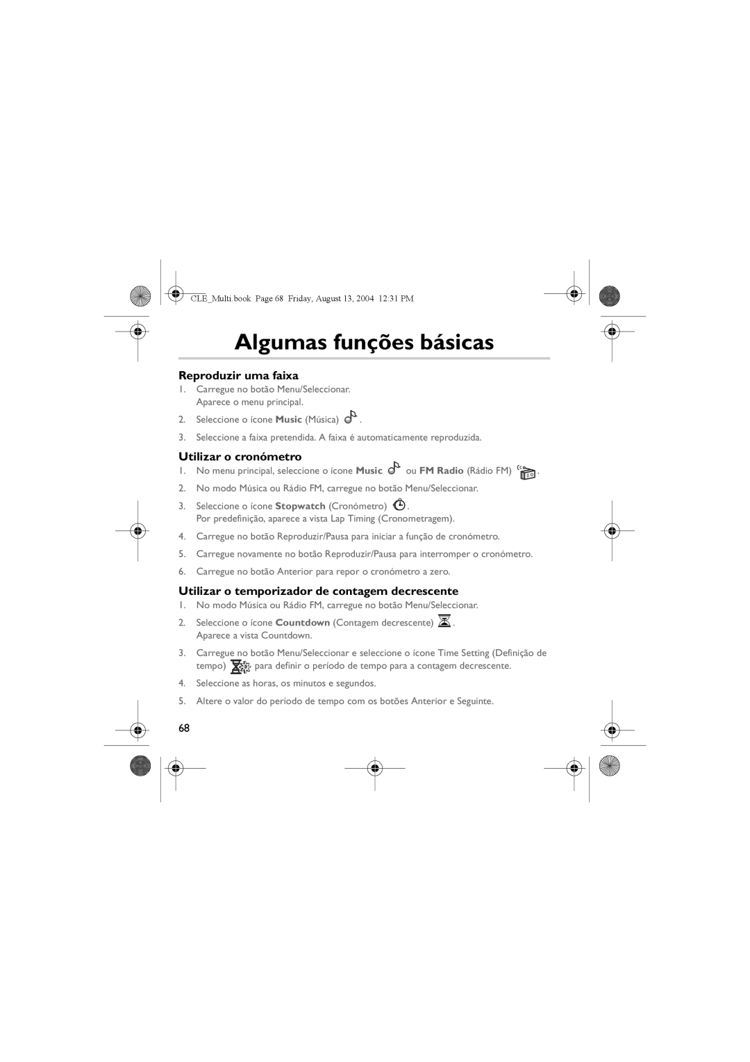 Creative CLE manual Algumas funções básicas, Reproduzir uma faixa, Utilizar o cronómetro 