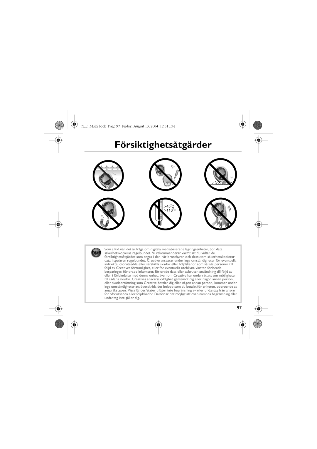 Creative CLE manual Försiktighetsåtgärder 