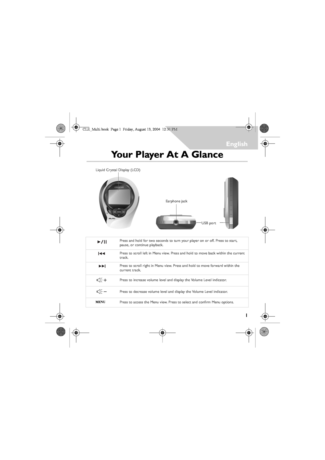 Creative CLE manual Your Player At A Glance, English 