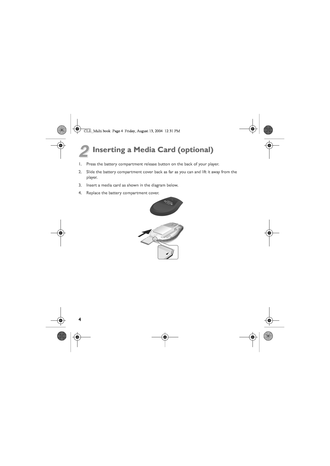 Creative manual Inserting a Media Card optional, CLEMulti.book Page 4 Friday, August 13, 2004 1231 PM 