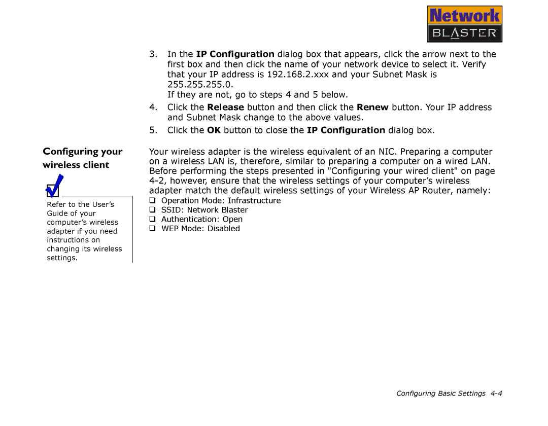 Creative CW2202 manual Configuring your wireless client 