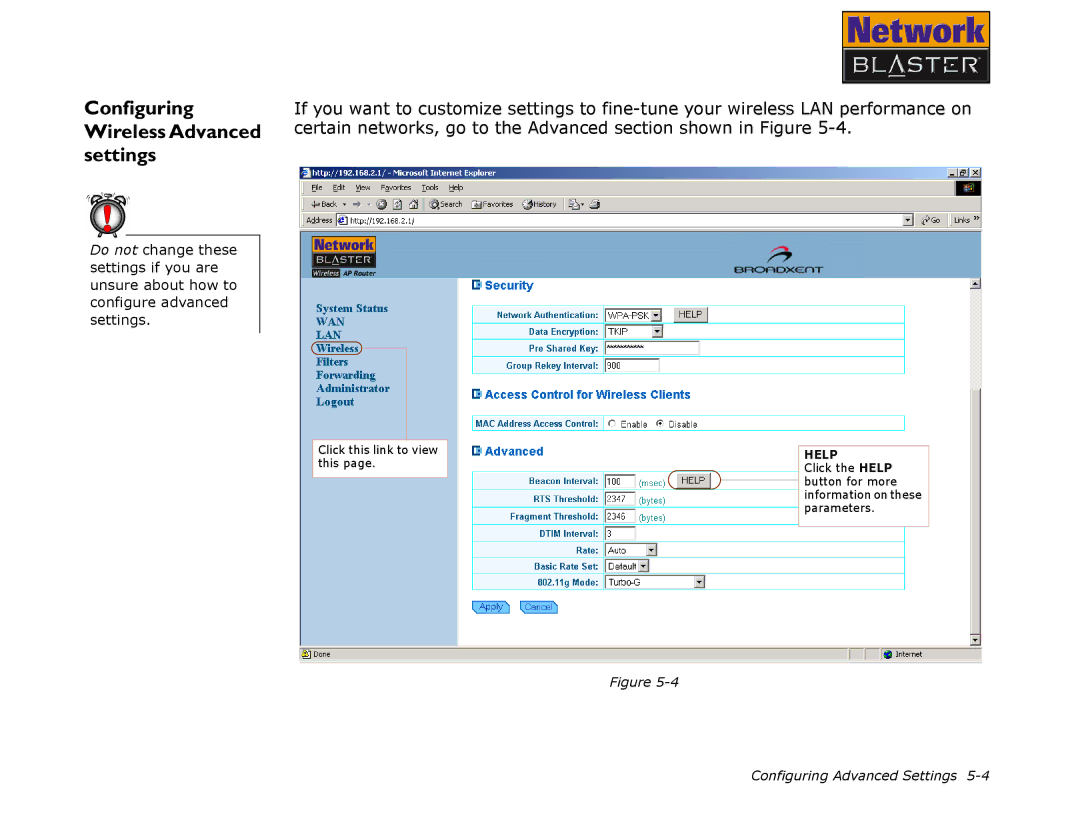 Creative CW2202 manual Configuring Wireless Advanced settings 