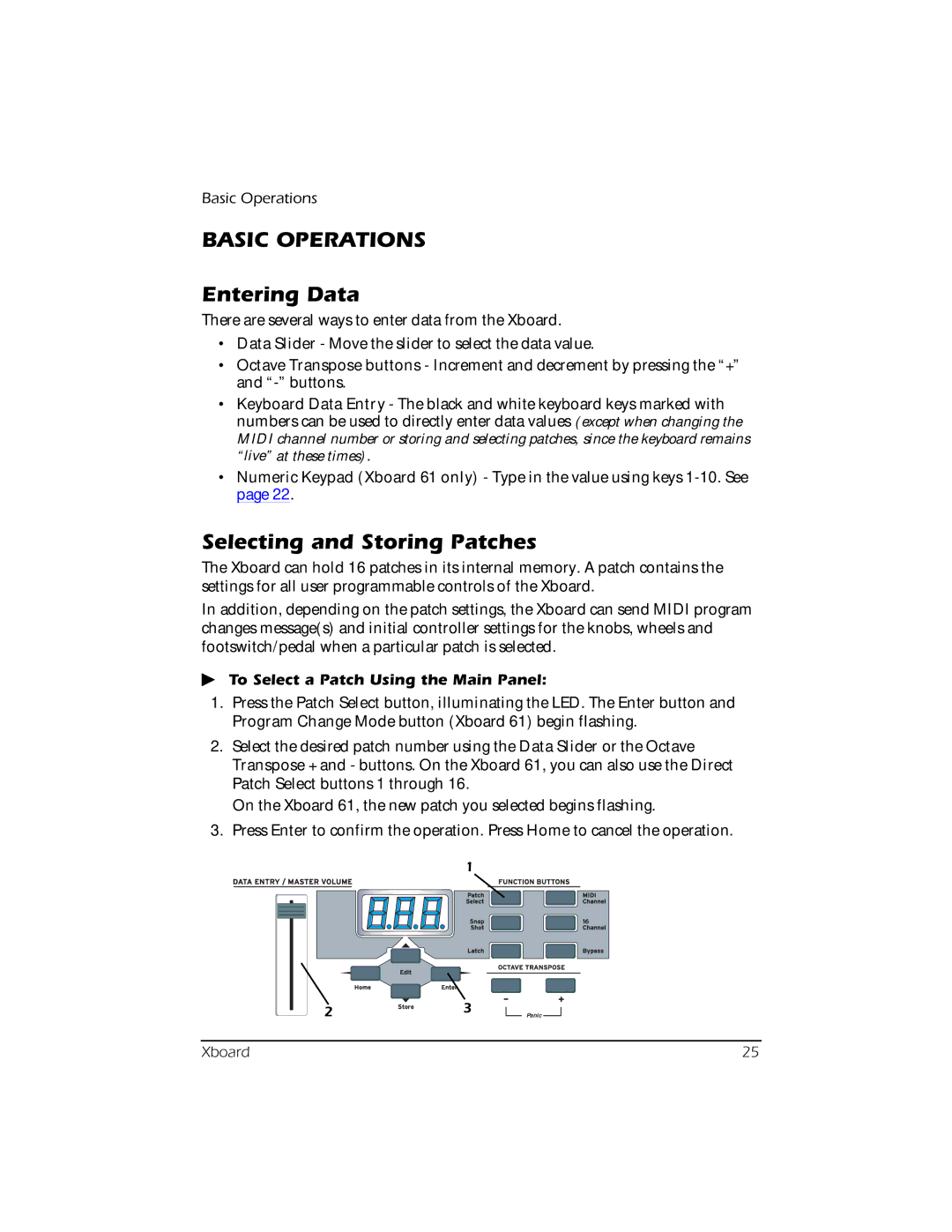 Creative E-MU manual Basic Operations, Entering Data, Selecting and Storing Patches, To Select a Patch Using the Main Panel 