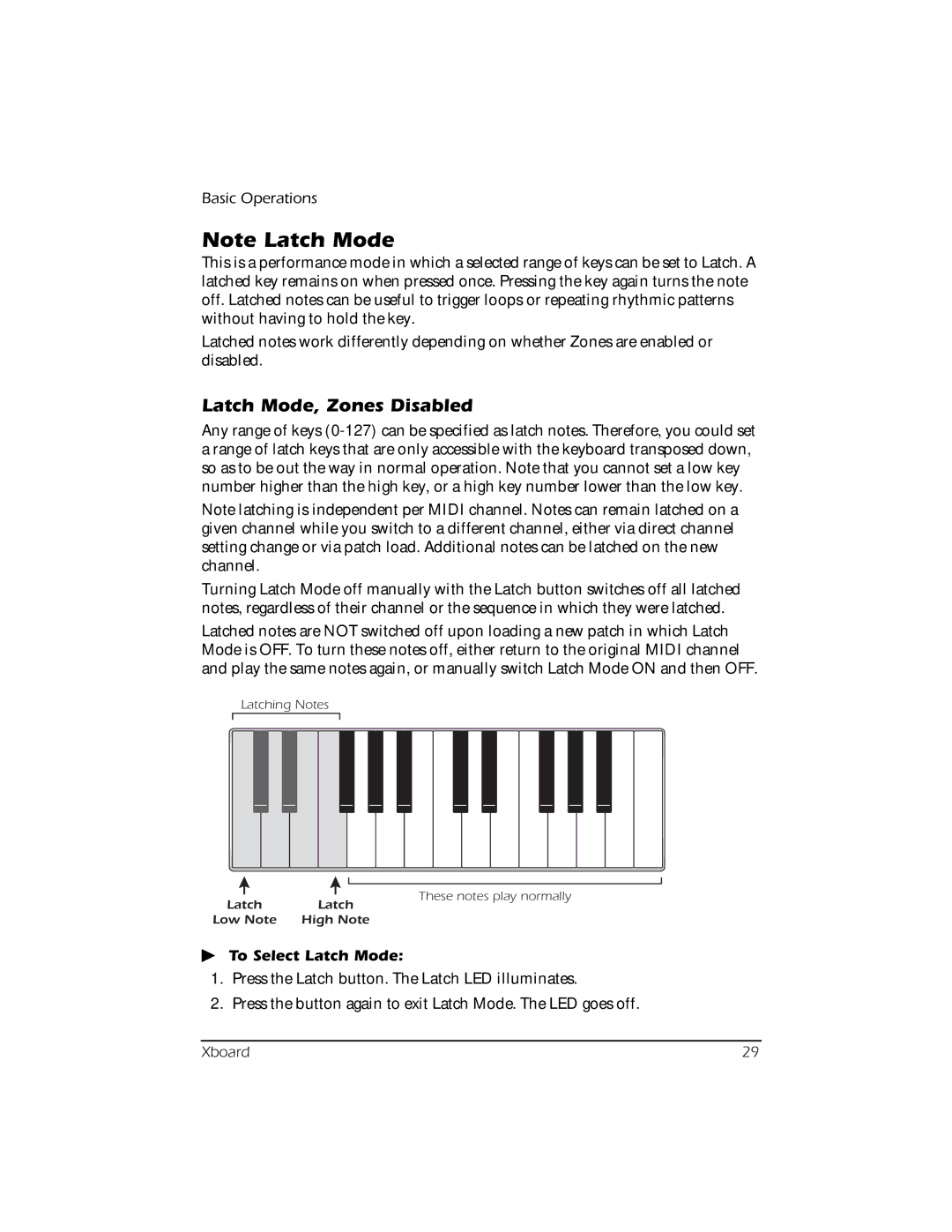 Creative E-MU manual Latch Mode, Zones Disabled, To Select Latch Mode 