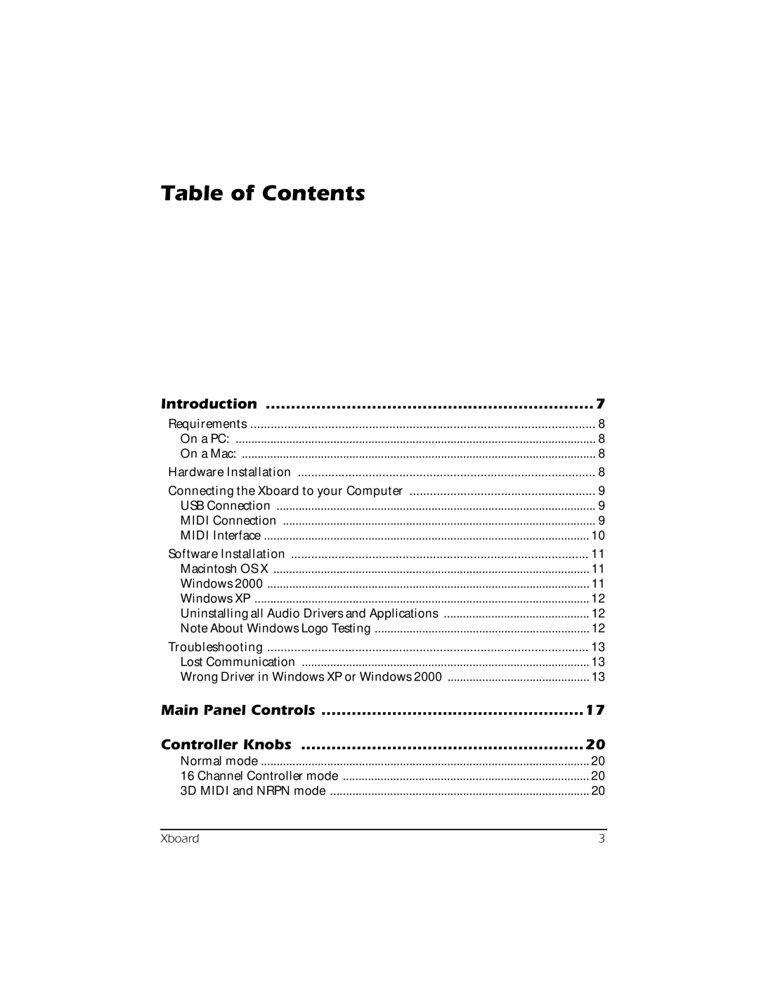 Creative E-MU manual Table of Contents 