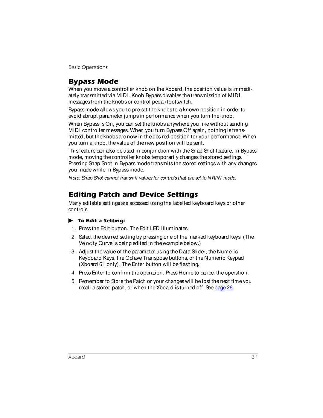 Creative E-MU manual Bypass Mode, Editing Patch and Device Settings, To Edit a Setting 