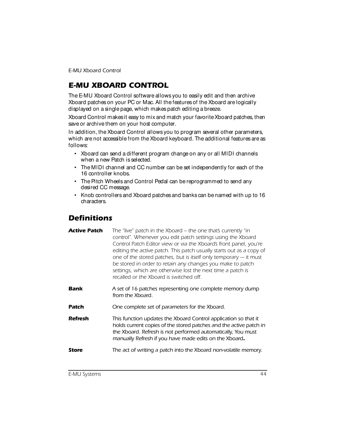 Creative E-MU manual MU Xboard Control, Definitions 