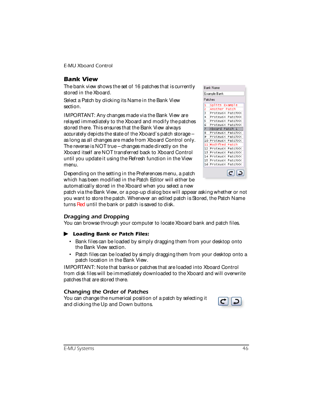 Creative E-MU manual Bank View, Dragging and Dropping, Changing the Order of Patches, Loading Bank or Patch Files 