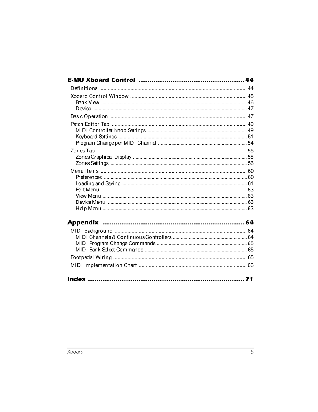 Creative E-MU manual MU Xboard Control, Appendix, Index 