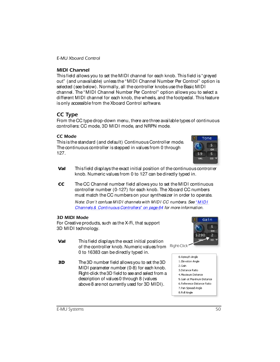 Creative E-MU manual CC Type, Midi Channel 