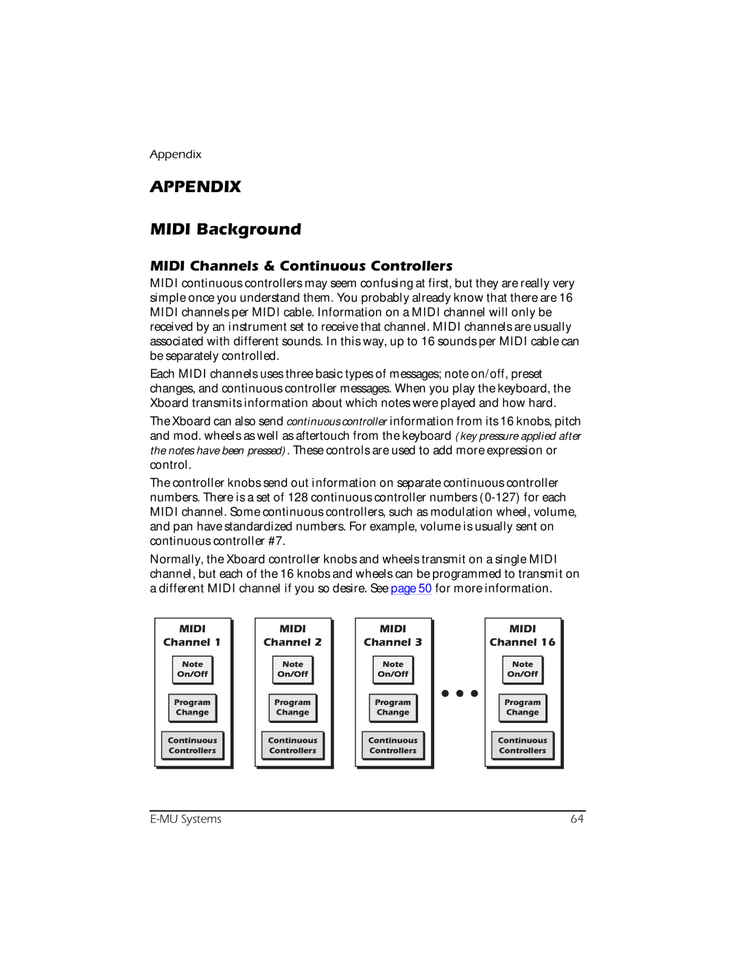 Creative E-MU manual Appendix, Midi Background, Midi Channels & Continuous Controllers 