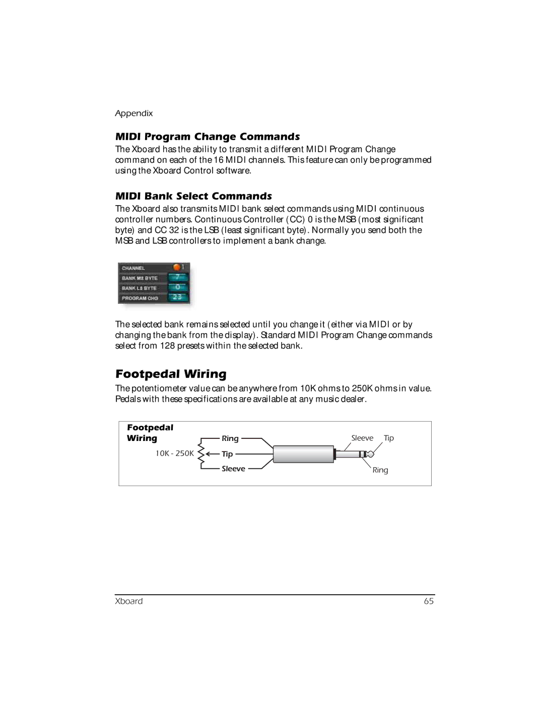 Creative E-MU manual Footpedal Wiring, Midi Program Change Commands, Midi Bank Select Commands 