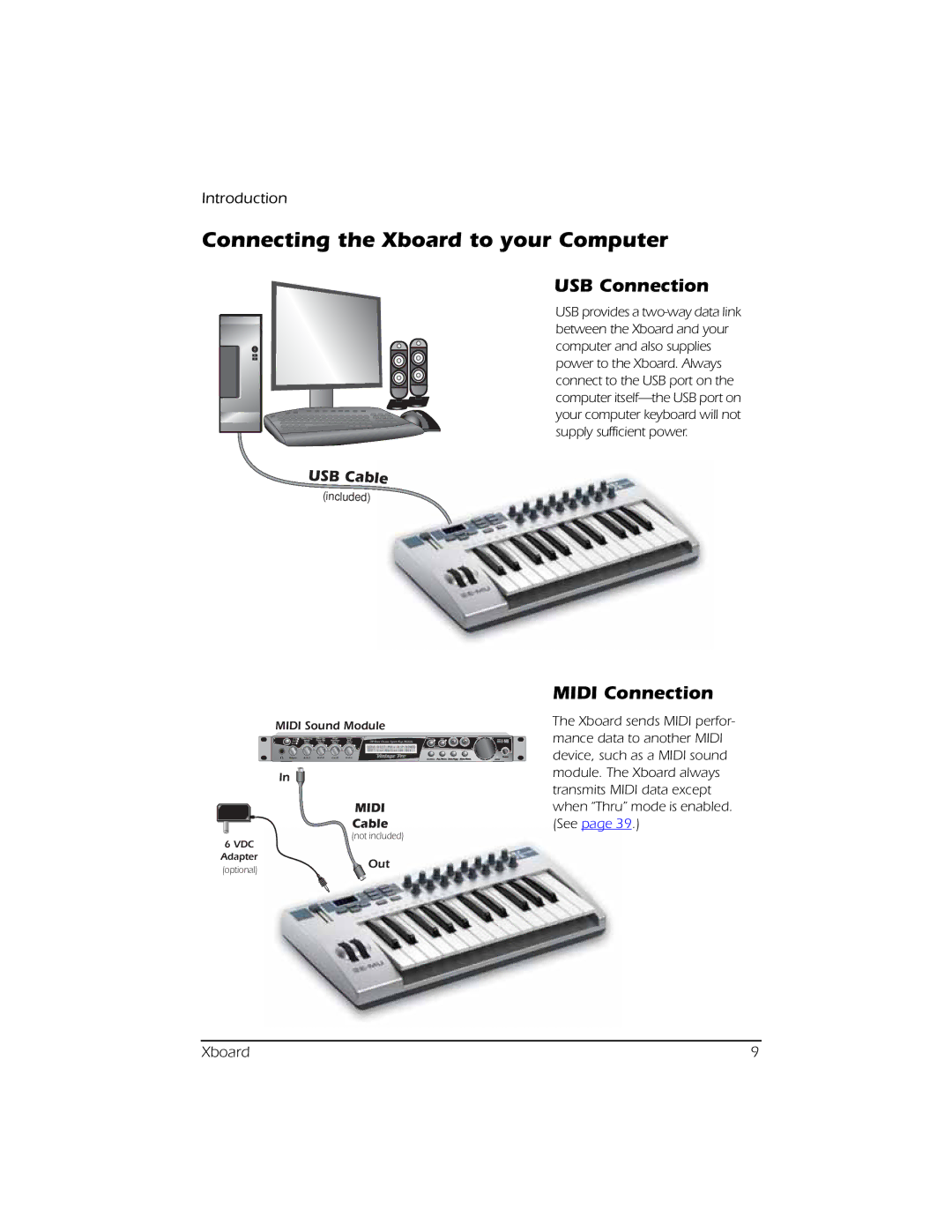 Creative E-MU manual Connecting the Xboard to your Computer, USB Connection, Midi Connection 