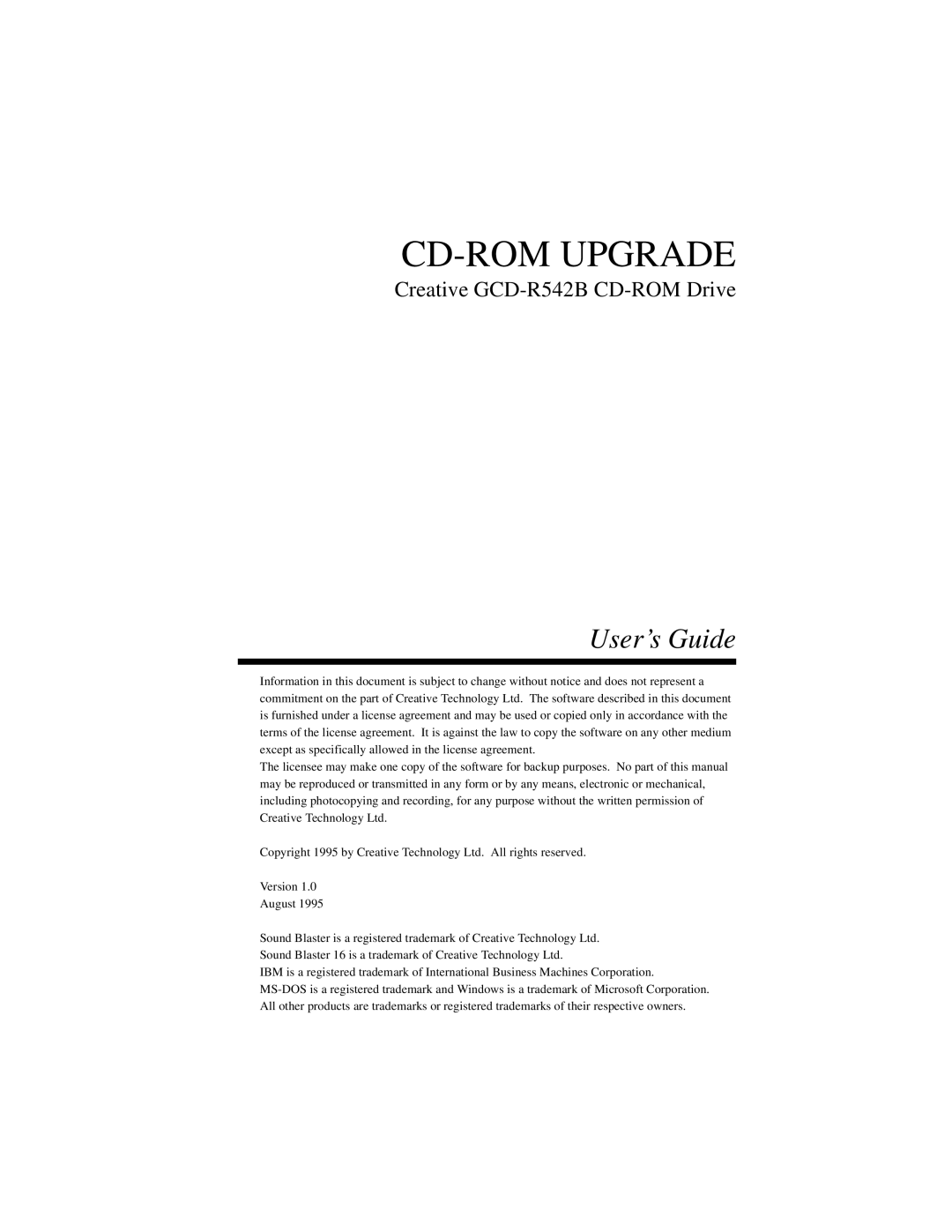 Creative GCD-R542B manual CD-ROM Upgrade 