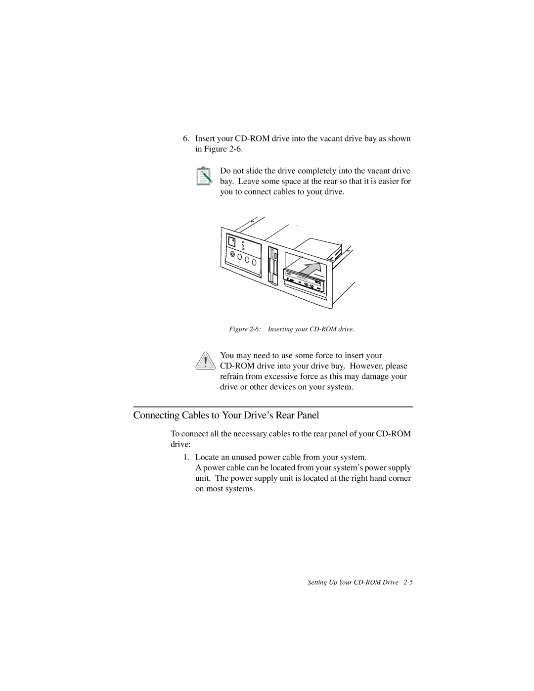 Creative GCD-R542B manual Connecting Cables to Your Drive’s Rear Panel, Inserting your CD-ROM drive 