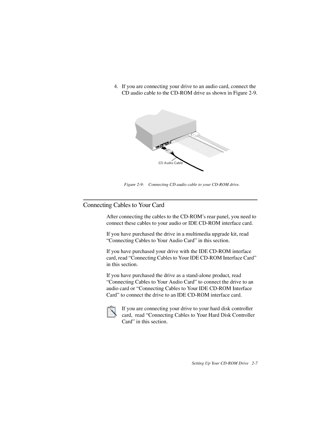 Creative GCD-R542B manual Connecting Cables to Your Card, Connecting CD audio cable to your CD-ROM drive 