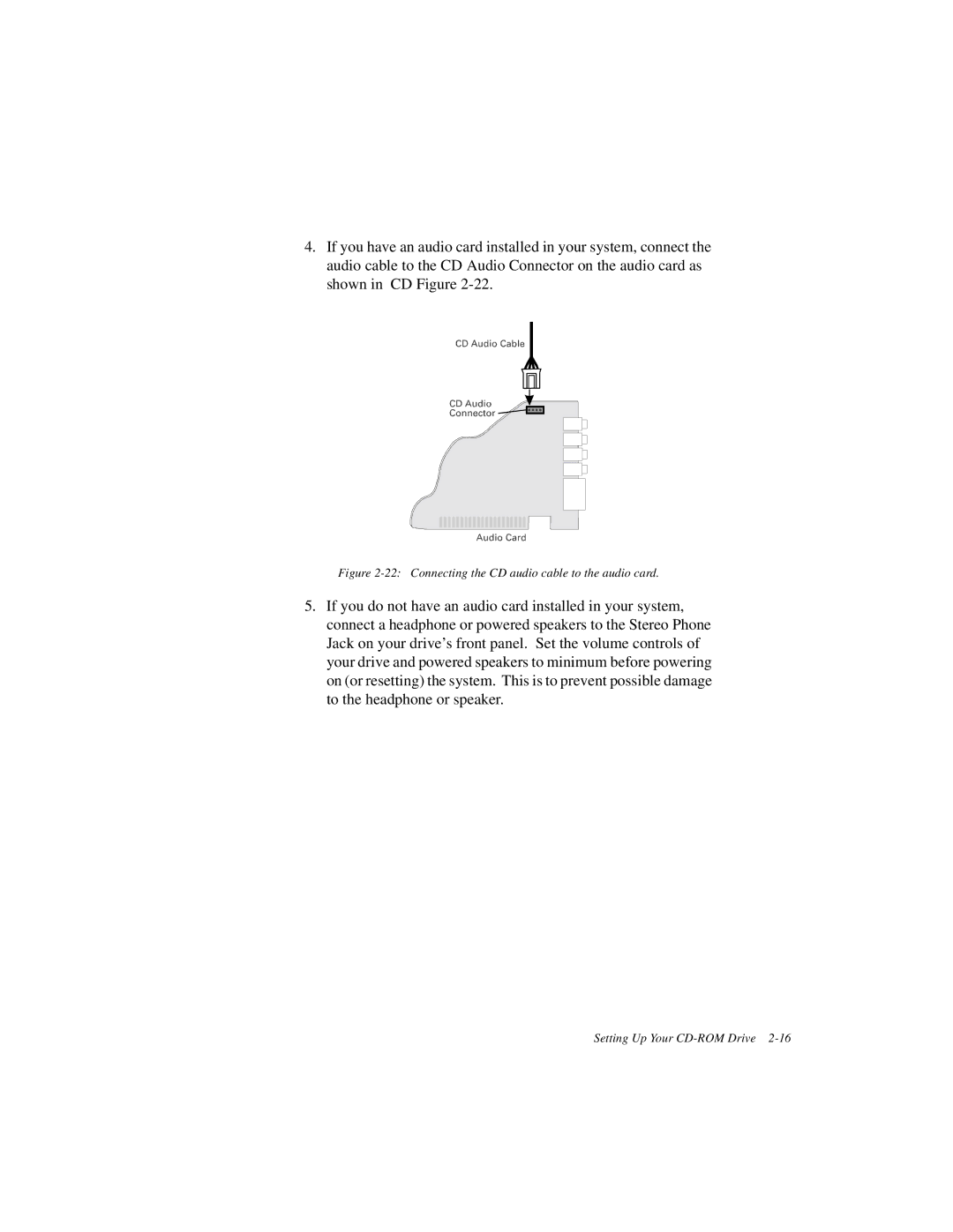 Creative GCD-R542B manual Connecting the CD audio cable to the audio card 